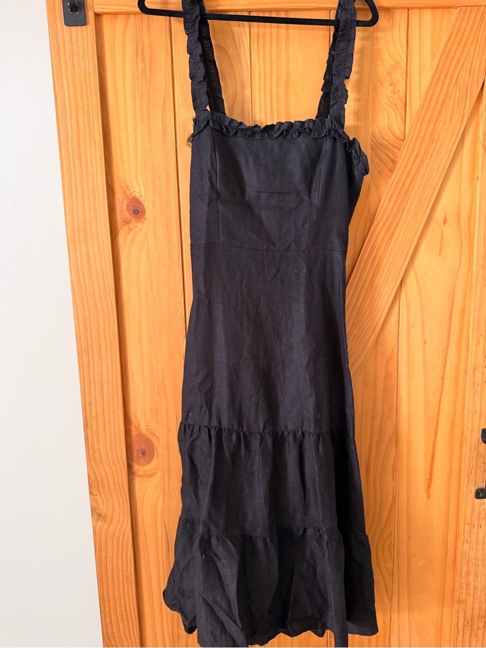 Reformation Black Square-Neck Tiered Midi Dress with Ruffle Straps - Picture 5 of 7